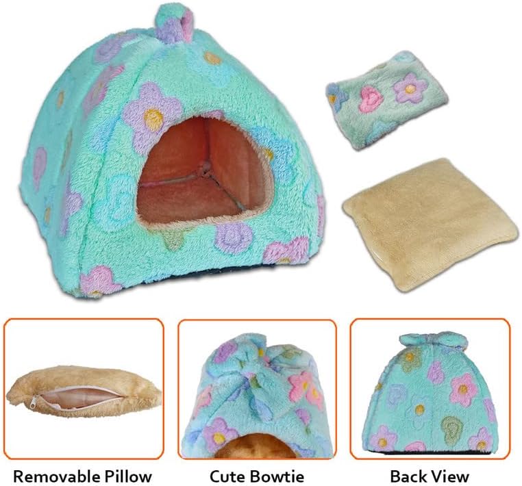 GINIDEAR Guinea Pig Bed, Guinea Pig Warm Hideout House Accessories Cozy Bed for Small Animals Hamsters Chinchillas Dwarf Bunnies Hedgehogs. M, Green Flower - Image 4